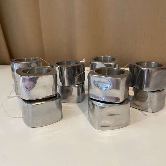 Pottery Barn Set of 12‎ Silver Metal Napkin Rings Modern Square Design - Picture 2 of 4